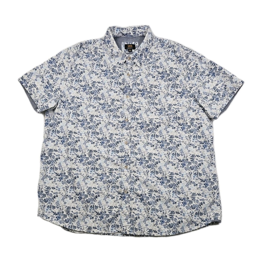 Lee Regular Fit Mens 2XL Blue White Floral Short Sleeve Button Up Casual Resort